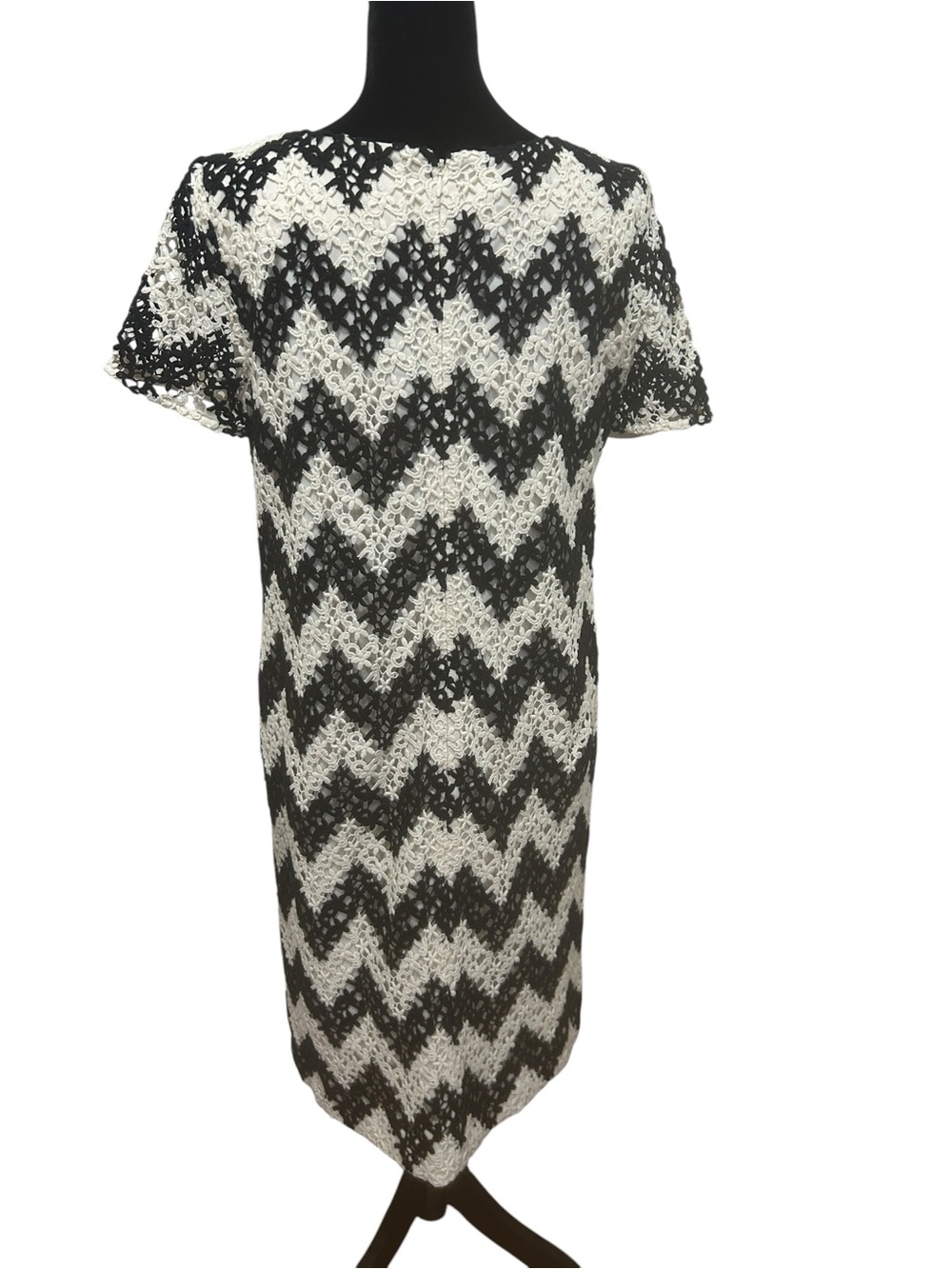 Talbots Chevron Crochet Lace Sheath Dress womens  6 Black White Cocktail Career - Picture 3 of 16